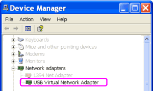 USB virtual network adapter on the Device Manager