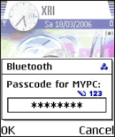 passcode (PIN) request from PC on Symbian v7.0 cell phone screen