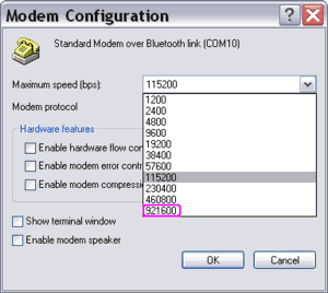 configuring Bluetooth modem for higher connection speed