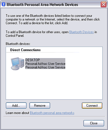 Bluetooth Personal Area Network Devices: connect to an ad hoc network (PAN)