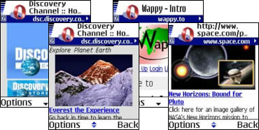 Discovery Channel, Space.com, Wappy on Opera cell phone micro browser
