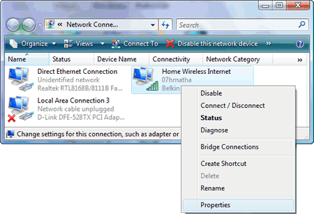 Wireless Internet Settings For Windows Vista