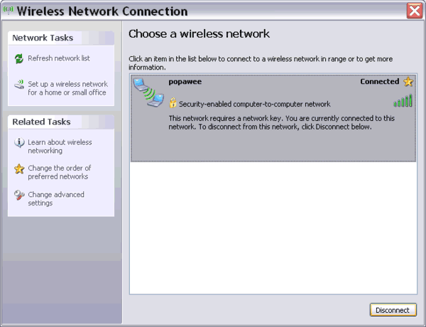 Wireless Network Connection disconnect dialog