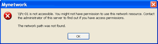 error message: The network path was not found