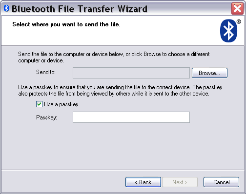 the Bluetooth File Transfer Wizard in Windows XP (SP2)