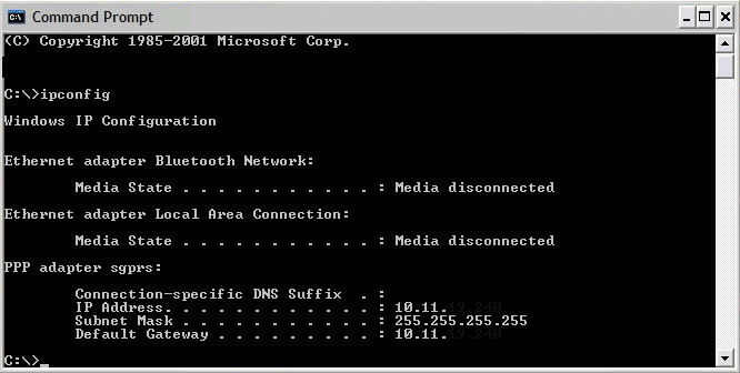 IPCONFIG command from the Command Prompt