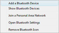 Sony VAIO Z series Bluetooth taskbar icon menu : select Add a Bluetooth Device.