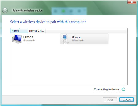 Pair with a wireless device. Select a wireless device to pair with this computer. iPhone Bluetooth. Connecting to device...