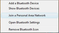 Windows Vista > Bluetooth taskbar icon > Join a Personal Area Network