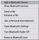 Bluetooth taskbar icon menu on TOSHIBA PORTEGE M500 notebook : select Add a Bluetooth Device.