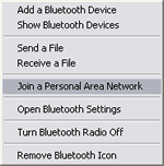 Right click Bluetooth taskbar icon, then select Join a Personal Area Network.