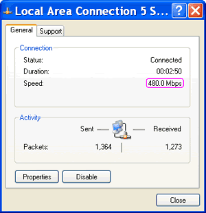 USB 2.0 direct connection status