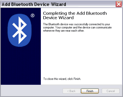 completing the Add Bluetooth Device Wizard