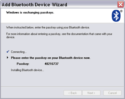 random passkey generated by the Add Bluetooth Device Wizard