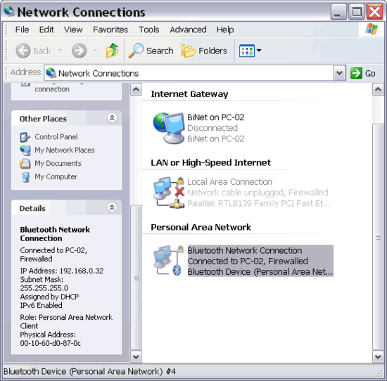Internet gateway on the ICS client-Network Connections