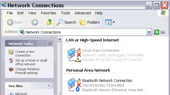 Bluetooth Network Connection on Network Connections folder