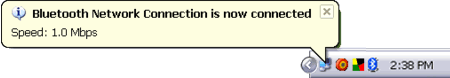 connected message balloon on Bluetooth Network Connection taskbar icon