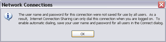 Network Connections warning message