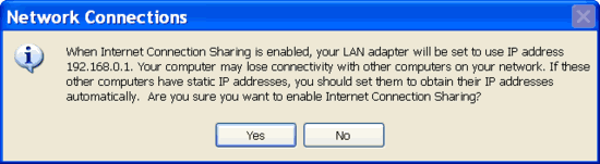 Network Connections warning message