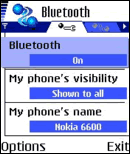 turning on Bluetooth, make it discoverable, and give it a name on Symbian v7.0