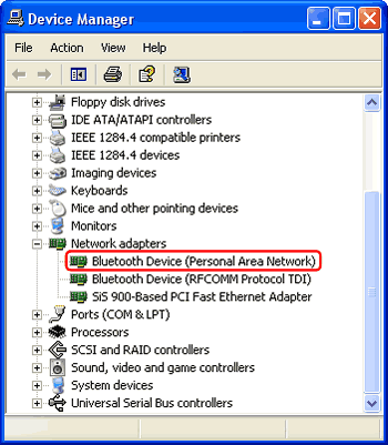 Bluetooth Personal Area Network (PAN) driver on Device Manager on the desktop