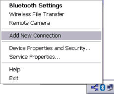 Add New Connection on TOSHIBA Bluetooth taskbar icon