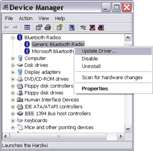 updating driver for the Generic Bluetooth Radio on the Device Manager