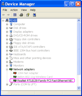 Ethernet on the Device Manager