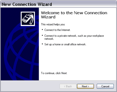 New Connection Wizard start