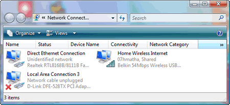 Windows Vista : Network Connections - shared broadband Internet connection (Home Wireless Internet) on the ICS host (DESKTOP)
