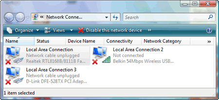 Windows Vista : Network Connections : Network cable unplugged