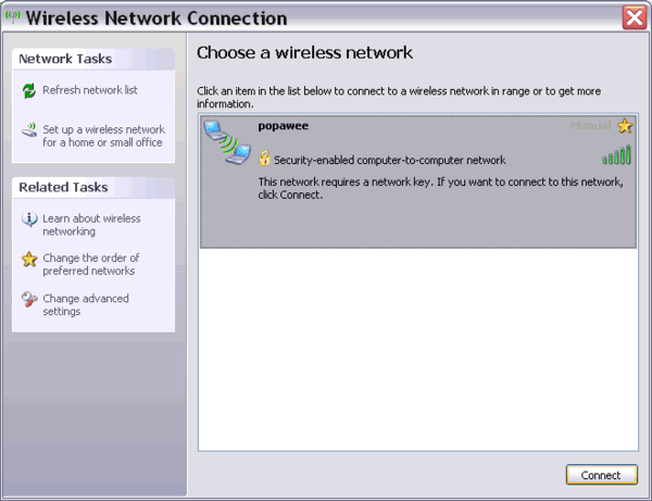 connect to any available wireless network from the Wireless Network Connection window
