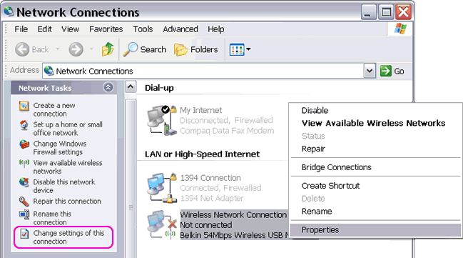 Viewing available wireless networks from Wireless Network Connection icon