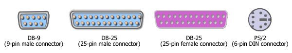 serial (COM/RS-232), parallel (LPT), and PS/2 ports
