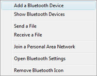 Windows Vista Bluetooth taskbar icon on desktop PC : select Add a Bluetooth Device.